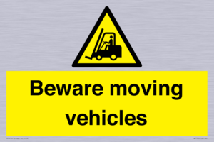 Beware moving vehicles with Warning forklift symbol